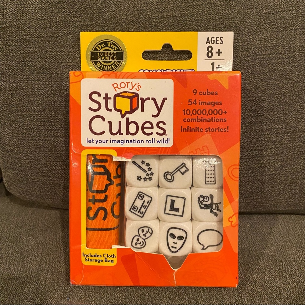 Rory's Story Cubes Dice Game Gamewright, 9 Cubes 54 Images, Cloth Storage Bag 8+